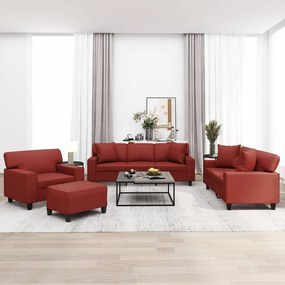 vidaXL 4 pcs conjunto sofás c/ almofadões couro artif. vermelho tinto
