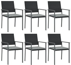 7 pcs conjunto de jantar p/ jardim c/ almofadões vime PE e aço