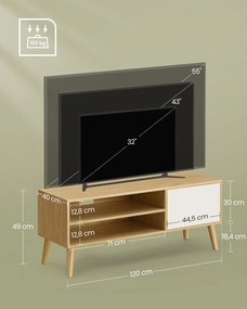 Armário para televisão com 120 x 40 x 49 cm em cor carvalho natural e branco creme