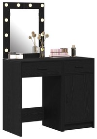 Conjunto de Mesa de Toucador 2 Peças com LED de Carvalho Preto Engenha