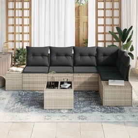 Conjunto de Sofás de Jardim de 6 Peças com Almofadas Cinzas em Rattan