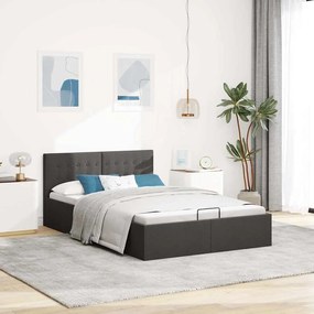 Cama Hidráulica Karen com Arrumação - 140x200cm - Em Tecido Cinza-Escu