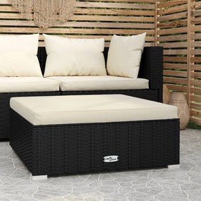 vidaXL Apoio de pés p/ jardim com almofadão 70x70x30 cm vime PE preto