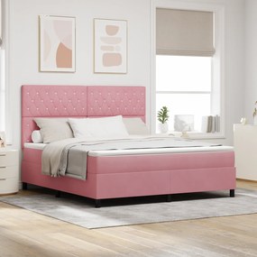 Cama Box Spring com Colchão e LED Rosa 180x200 cm Veludo