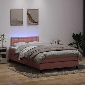 vidaXL Cama box spring c/ colchão e LED 120x210 cm veludo Rosa