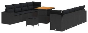 vidaXL Conjunto de Sofá de Jardim com almofada 11 pcs Preto vime PE