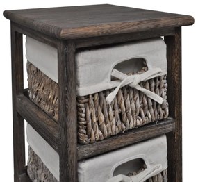 Estante de armazenamento de madeira com 4 cestos, castanho