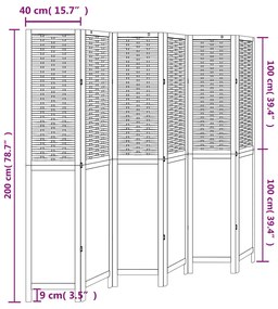 Biombo c/ 6 painéis madeira de paulownia maciça castanho-escuro