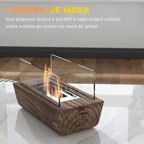 Lareira de Bioetanol de Mesa Capacidade 150 ml 1000BTU/Hr Combustão de 45 Minutos para Interior 5-8 ㎡33x16x18 cm Carvalho