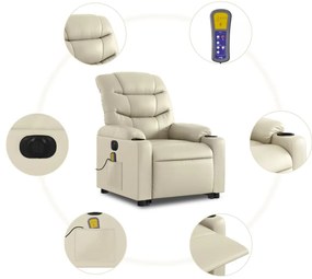 Poltrona reclinável elevatória elétrica couro artificial creme