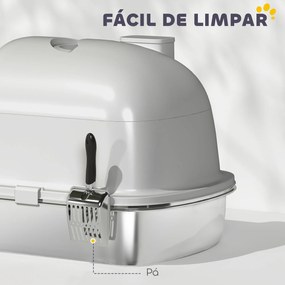 Caixa de Areia para Gatos em Aço Inoxidável com Tampa Caixa de Areia com Bolsa Desodorizante e Pá 52,4x41,3x39,9 cm Cinzento