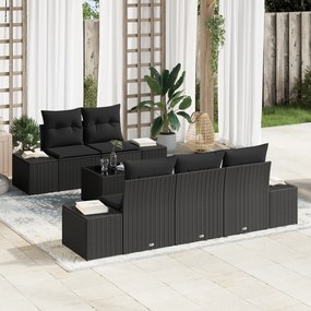 Conjunto de Sofá de Jardim de 6 Peças com Almofadas Preto Polirattan