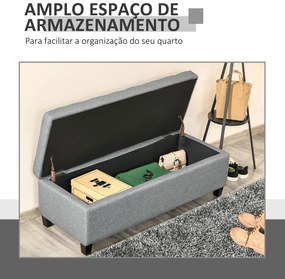 Banco de Armazenamento Acolchoado Banco Estofado em Linho Tampa com Abertura  25x49x41,5 cm Cinza