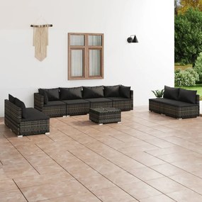 vidaXL 9 pcs conjunto lounge de jardim c/ almofadões vime PE cinzento