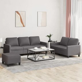 3201425 vidaXL 3 pcs conjunto de sofás c/ almofadões couro artificial cinzento
