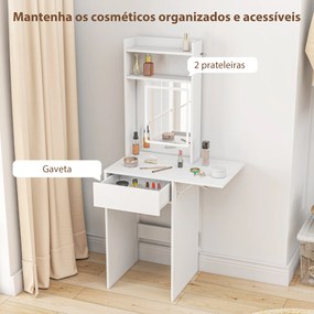 Toucador de Maquilhagem com Luzes LED de Cor Ajustável e Espelho Tocador com Lateral Rebatível Gaveta 45x45x152 cm Branco