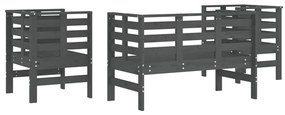 3 pcs conjunto lounge de jardim madeira de pinho maciça cinza