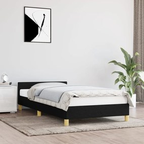 Estrutura de cama c/ cabeceira tecido 90x190 cm preto