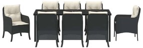 Conjunto de Jantar de Jardim com Almofadas Preto Vime PE