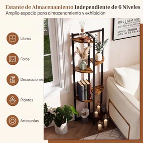 Suporte para Plantas, 42 x 22 x 136 cm, 6 Níveis em Madeira e Metal, Castanho