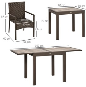 Conjunto de Móveis de Vime Sintético de 7 Peças Conjunto de Refeição com Mesa Extensível 6 Cadeiras com Assentos Acolchoados e Estrutura de Alumínio p