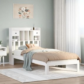 Cama com estante sem colchão 90x200 cm pinho maciço branco