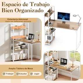 Secretária de escritório com estação de carregamento Tomadas, Porta USB e  Porta Tipo C e Estrutura Metálica Natural e Branco