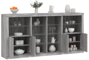 Aparador com luzes LED 202x37x100 cm cinzento sonoma