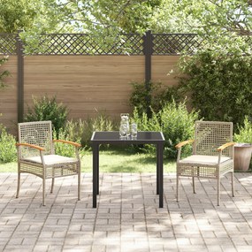 Conjunto de Jantar de Jardim 3 Peças com Almofadas Bege Rattan Polímer