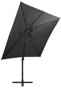 Guarda-sol jardim cantilever c/ poste/luzes LED 250cm antracite