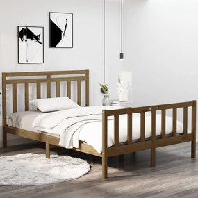 Estrutura cama dupla 135x190 cm madeira maciça castanho-mel