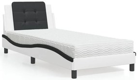 Cama com colchão 90x200 cm couro artificial branco e preto