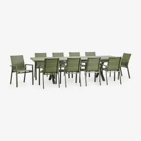 Conjunto De Mesa Extensível Retangular 240-300x100 Cm E 10 Cadeiras De Jardim Empilháveis Com Apoios De Braços Em - Sklum