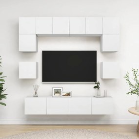 8 pcs conjunto de móveis de TV derivados de madeira branco
