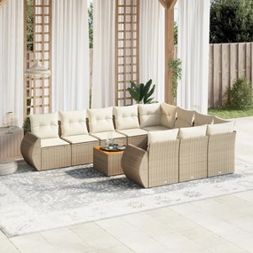 11 pcs conjunto sofás de jardim c/ almofadões vime PE bege