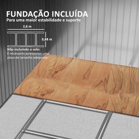 Abrigo de Jardim 277x195x192 cm  Metálico para Armazenamento de Ferramentas com Base de Reforço Incluída Cor Efeito madeira