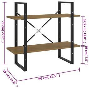 Estante com 2 prateleiras 80x30x70 cm pinho maciço castanho