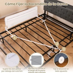 Barreira de Cama para Crianças Dobrável de 120 cm com Capa Removível e Lavável e Correia de Segurança Branca