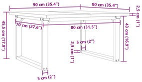 Mesa de centro estrutura em O 90x90x45,5 cm pinho/aço