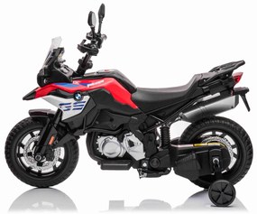 Moto eléctrica para crianças BMW F850 GS, 12V,Rodas Soft EVA, 2 motores x 35W, luzes LED, rodas auxiliares, MP3 player com entrada USB/Aux, Vermelha