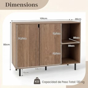 Armário de Cozinha 106 x 38 x 80 cm com 2 portas e prateleiras Castanho