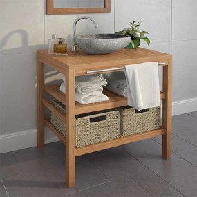 246494 vidaXL Móvel lavatório c/ 2 cestos casa banho teca maciça 74x45x75 cm