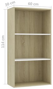 Estante 3 prateleiras 60x30x114cm contrapl. branco e carvalho