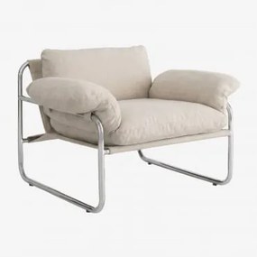 Poltrona Em Chenille E Ferro Evani Chenille Bege Tapioca - Sklum