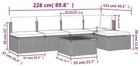 6 pcs conjunto lounge de jardim c/ almofadões vime PE cinzento