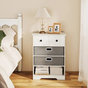 Cómoda com 4 gavetas  com prateleiras abertas 58 x 42 x 75 cm Branco + Cinza