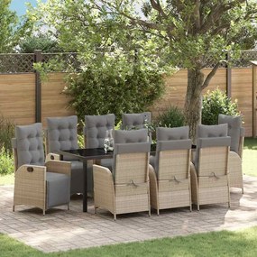 vidaXL Conjunto de Jantar de Jardim com 9 Peças em Rattan Poli na Cor Bege