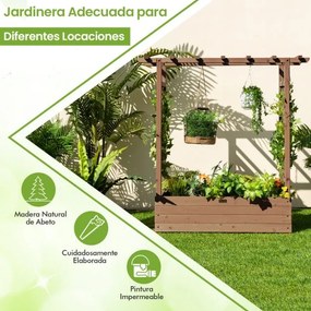 Floreira elevada com treliça para plantas em arco Furos de drenagem 100 x 44 x 113,5 cm castanha