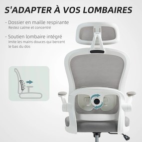 Cadeira de escritório ergonómica em malha com braços rebatíveis, altura ajustável, 64 x 62 x 115 cm, cinzenta