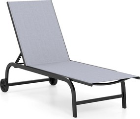 Espreguiçadeira de jardim com rodas 190-164 x 69 x 36-101 cm, encosto ajustável em 6 posições, Estrutura metálica, capacidade de 150 kg, para pátio, t